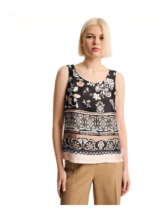Women's Blouse Satin Sleeveless Floral Black