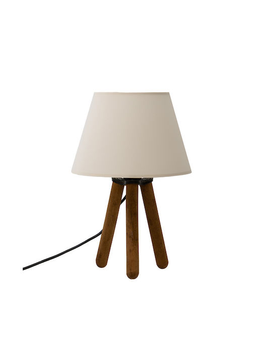 Pakketo Wooden Table Lamp for Socket E27 with Beige Shade and Brown Base