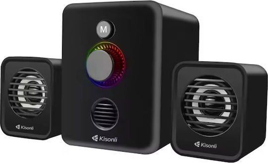 Kisonli U-3000BT Ηχεία Υπολογιστή 2.1 με Bluetooth και Ισχύ 5W Μαύρα