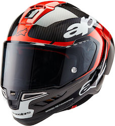 Alpinestars Supertech Element R10 Glossy Red Carbon Black Cască de motocicletă Față întreagă ECE 22.06 cu Pinlock