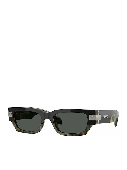 Versace Men's Sunglasses with Brown Tartaruga Plastic Frame and Gray Lens