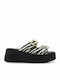 Damen Plateausandale Weiß Schwarz Pony 529 Taormina 6-1 Tsakiris Mallas