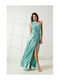 Margot Summer Maxi Dress for Wedding Christening Satin Mint