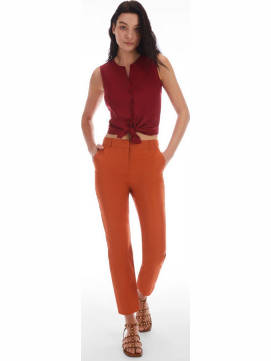 Women's Fabric Trousers Regular Fit Orange