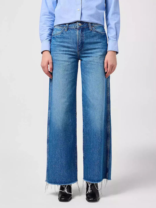 Damen Stoff Hose in Weitem Schnitt Blau