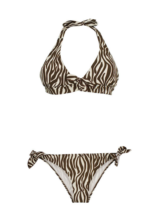 Women's Triangle Swimsuit Zebra Brown S24