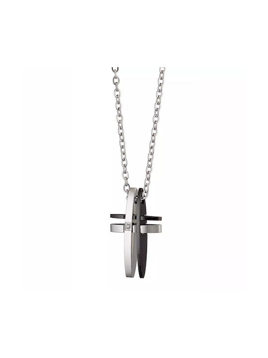 Cross Necklace Men's Cross Necklace Stainless Steel Silver Black One White Zirconia