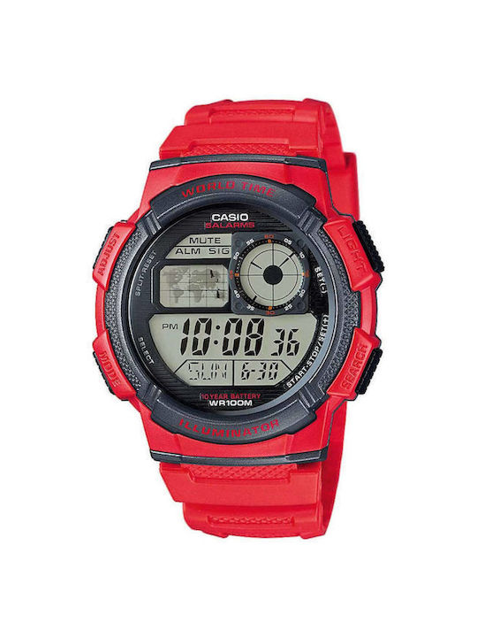 Casio Ceas Digital pentru Copii cu Brățară de Cauciuc/Plastic Roșu