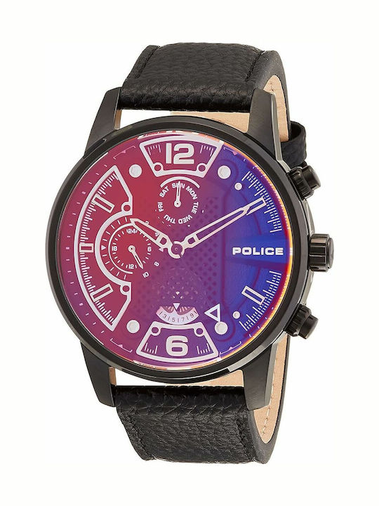 Police Мъжки часовник 45mm на батерия с Черен кожена каишка