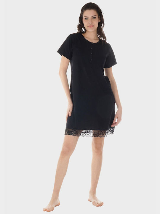 Women's Nightgown Vienetta Solid Color Button Detail Lace Black