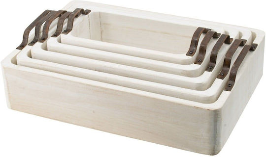 Artekko Holz Rechteckig Serviertablett mit Griffen in Weiß Farbe 50x35x14cm 45692 1Stück