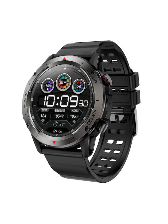 NX9 50mm Smartwatch με Παλμογράφο (Μαύρη Κάσα / Μαύρο Λουρί Σιλικόνης)