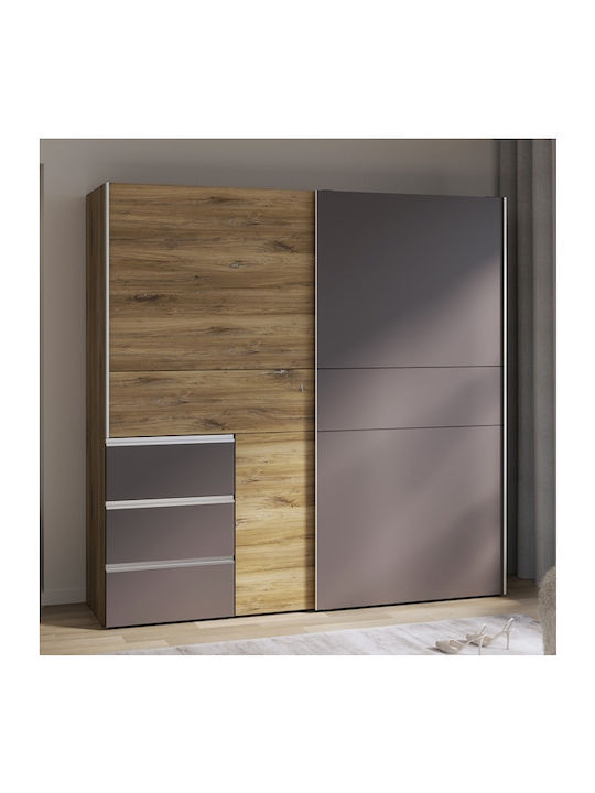 Ντουλάπα Ρούχων Συρόμενη Sandor Oak + Grey 200.1x61.2x200.5cm