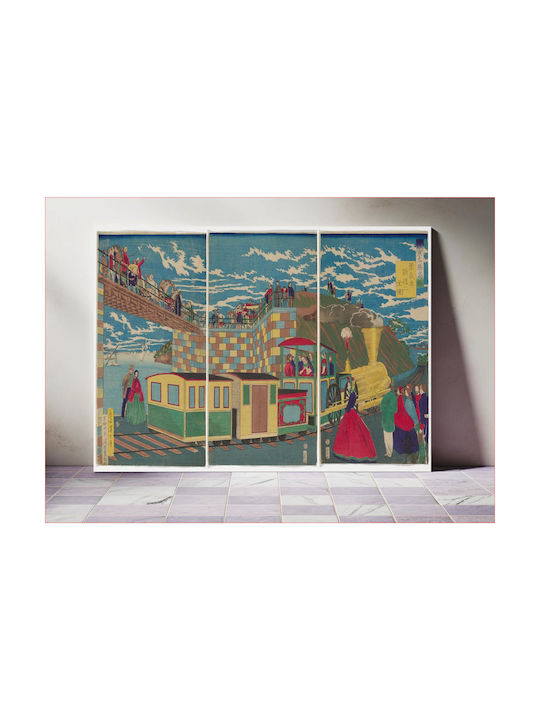 Famous Places In Tokyo, Takanawa: Picture Of Complete Picture Of A Steam Locomotive And Railroad (1871) By Tsukioka Yoshitoshi Painting on Canvas 50x80cm