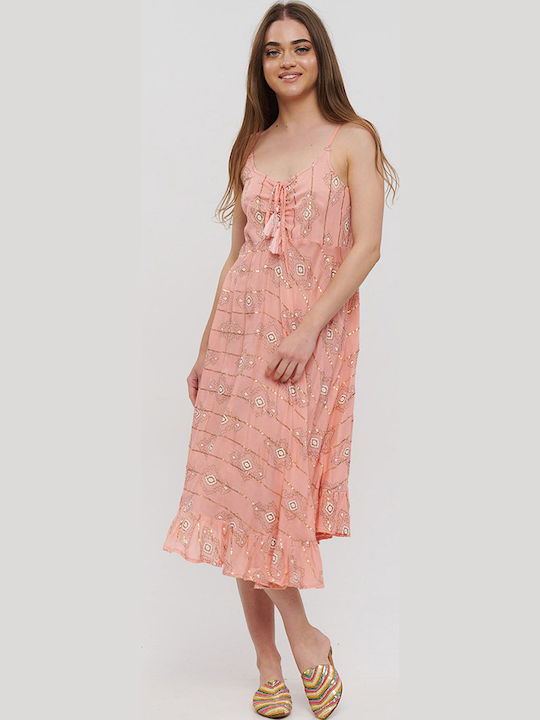 Summer Midi Evening Dress in Salmon