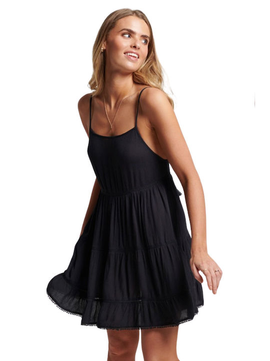 Superdry Καλοκαιρινό Mini Φόρεμα με Βολάν Μαύρο