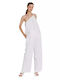 Women's Summer Blouse Linen Off-Shoulder with One Shoulder White