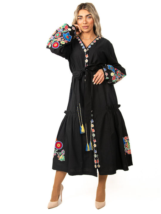 Ellen Folklore Maxi Rochie with Embroideries