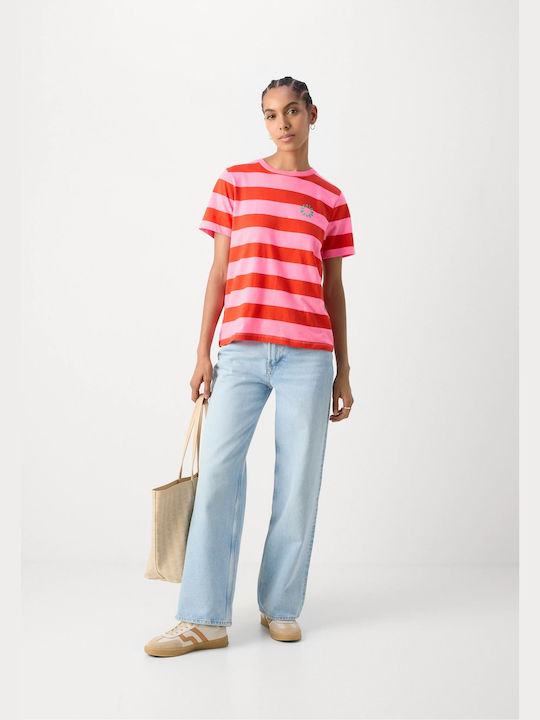 Scotch & Soda Damen T-shirt Gestreift Pink / Red