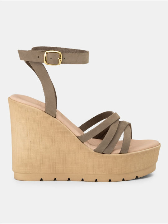 Platforms Bozikis Soft Foot Cross Straps & Barrette Women's 911 Nubuck Olive Oil Synthetic Leather