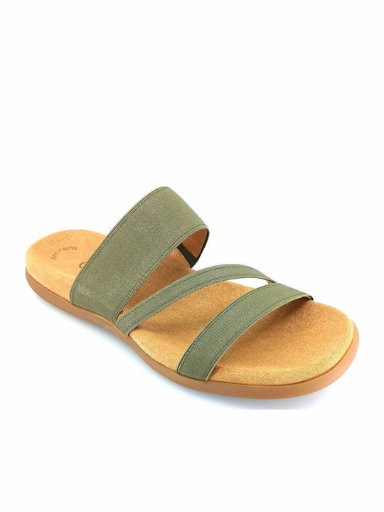 Leather Women's Flat Sandals Anatomic in Green Color