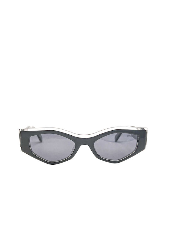 Italian Retro Women's Sunglasses with Black Plastic Frame and Gray Lens MB1326 C1