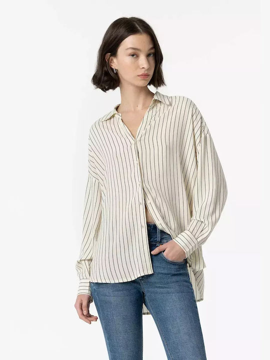 Tiffosi Women's Striped Long Sleeve Shirt Beige