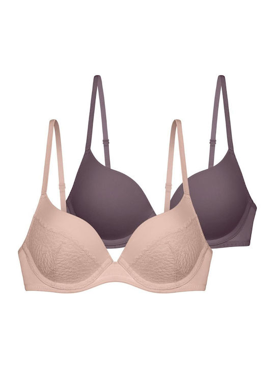 Pink-purple Σουτιέν mit leichter Polsterung mit Bügel 2Pack