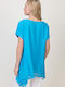 Pronomio Women's Summer Blouse Short Sleeve Turquoise