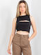 Damen Bluse Baumwolle Ärmellos Off Black