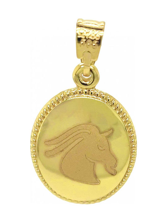 Pendant Zodiac Gold 14k Capricorn Double Faced Gold Zodiac Sign Virgin Mary