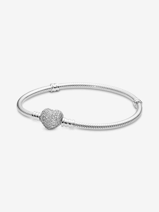 Pandora Bracelet with design Heart 18 cm with stones and chain-snake made of Silver