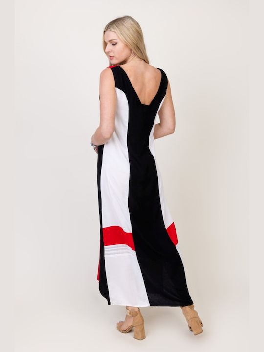 Pronomio Sommer Maxi Kleid mit Schlitz Black/Red