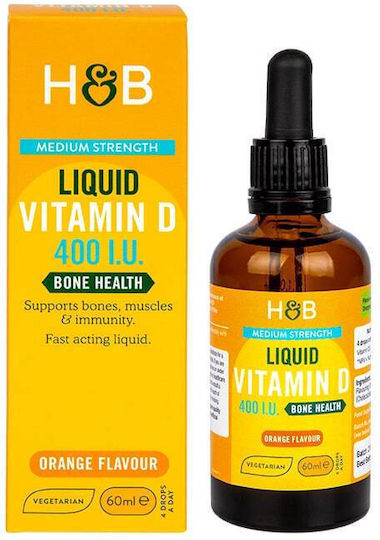 Holland & Barrett Vitamin D Βιταμίνη για Ενίσχυση του Ανοσοποιητικού & την Υγεία των Οστών 400iu Πορτοκάλι 60ml