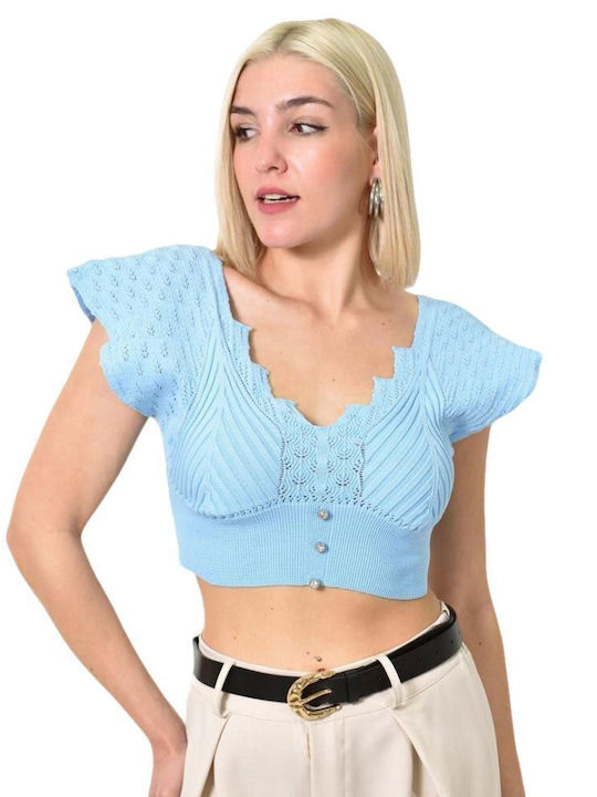 Potre Damen Bluse mit V-Ausschnitt Blue