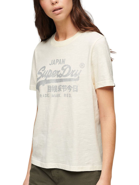 Superdry Bluza de Damă din Bumbac Mâneci scurte White