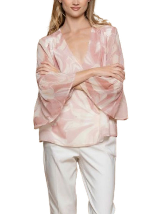 kocca Damen Bluse mit 3/4 Ärmel & V-Ausschnitt Fant.rosa