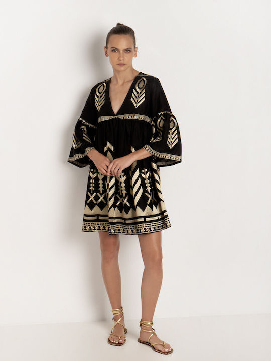 Greek Archaic Kori Summer Mini Dress Black/Gold