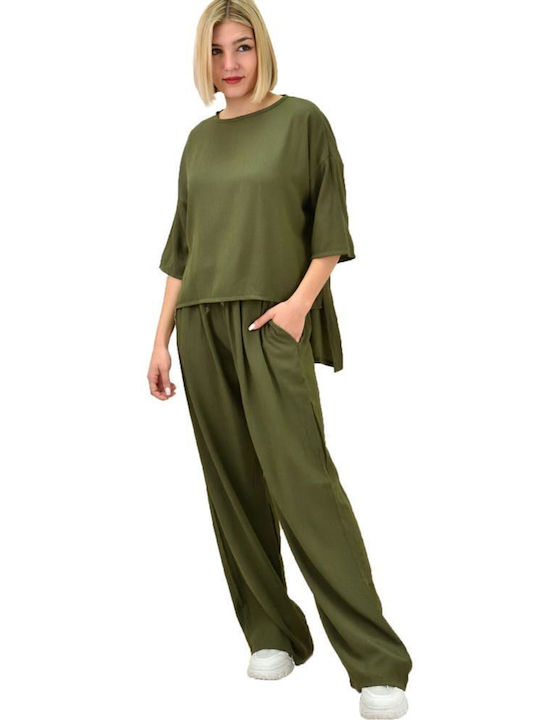 Potre Damen Olive Set mit Hose mit Gummizug