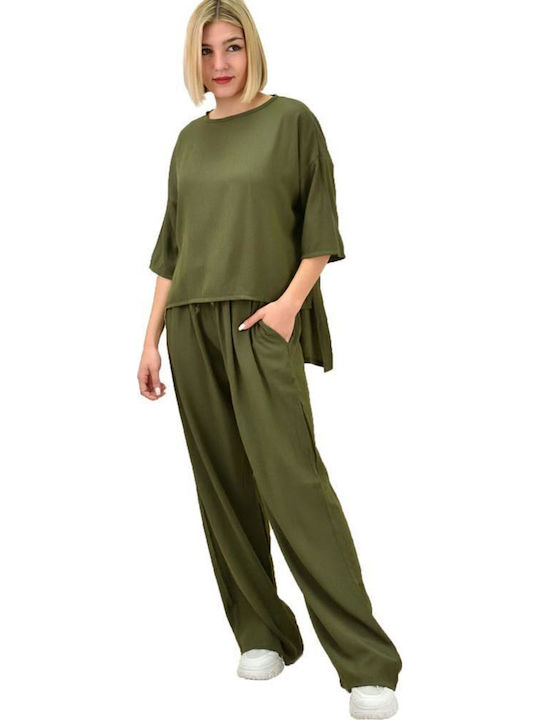 Femei Olive Set cu Pantaloni cu elastic