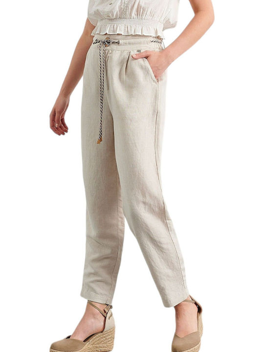 Attrattivo Women's High-waisted Fabric Trousers Ecru