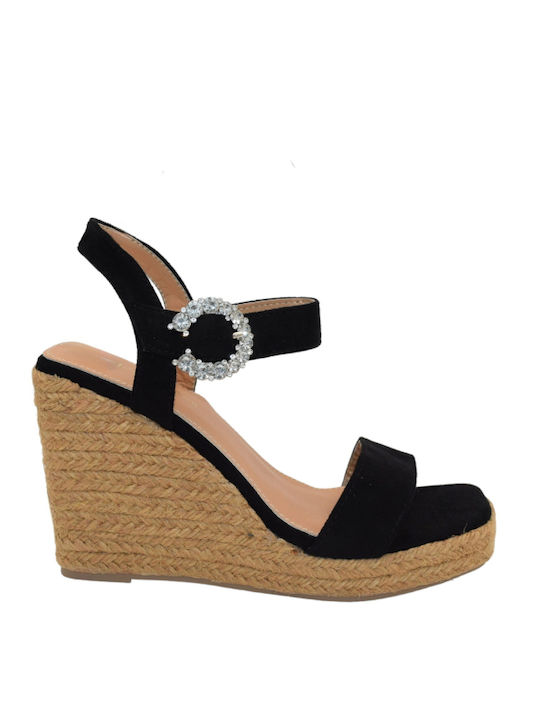 Morena Spain Women's Suede Ankle Strap Platforms Black