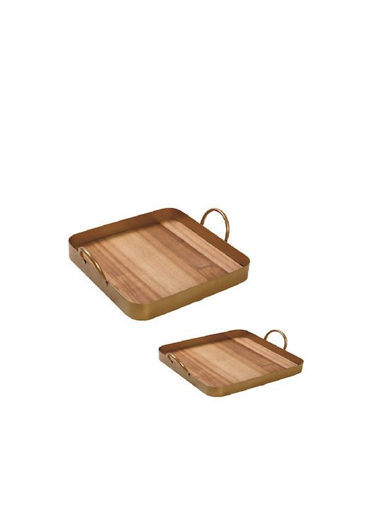 Espiel Metal Square Serving Tray with Handles in Beige Color 36.5x34x9.5cm 1pcs