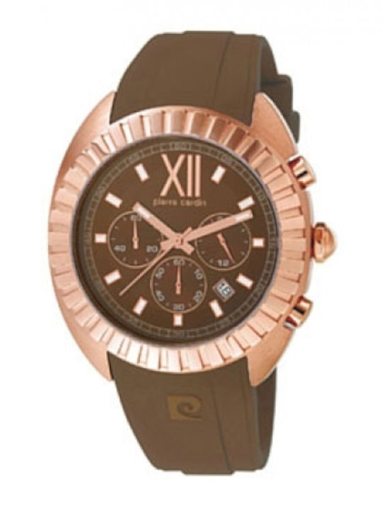 Pierre Cardin Men's Watch 45mm Chronograph Battery with Brown Rubber Strap