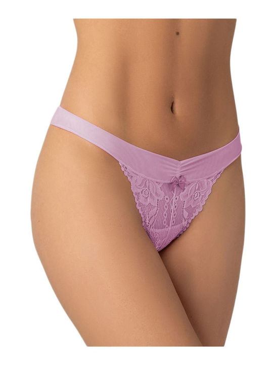 Women's String with Lace Lilac