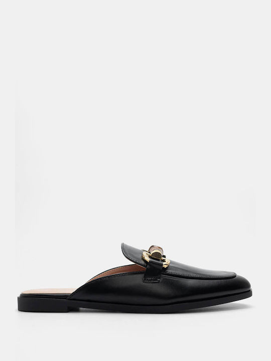 Luigi Flat Leather Mules Black