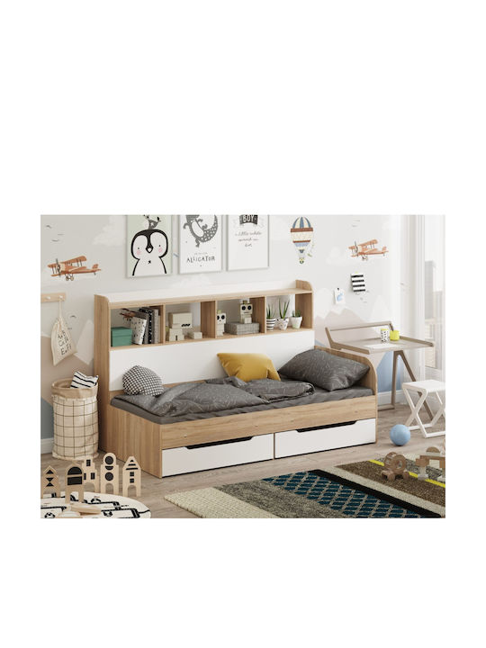Pat pentru Copii Clasic Single cu Spațiu de Depozitare Alb pentru Saltea 80x190cm