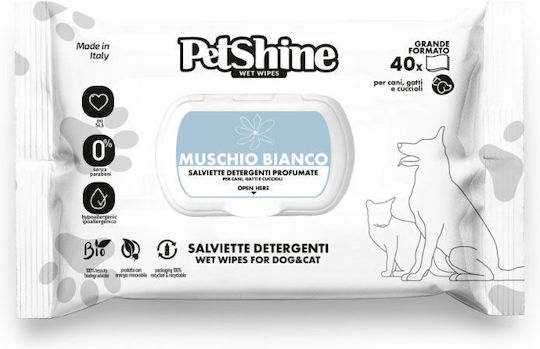 Pet Camelot 40 Dog & Cat Wipes for Body Cleansing with White Musk Scent