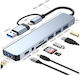 Naxius USB-Hub 8 Anschlüsse USB 3.0 mit USB-A Anschluss in Silber