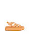 Leather Women's Flat Sandals Flatforms in Yellow Color